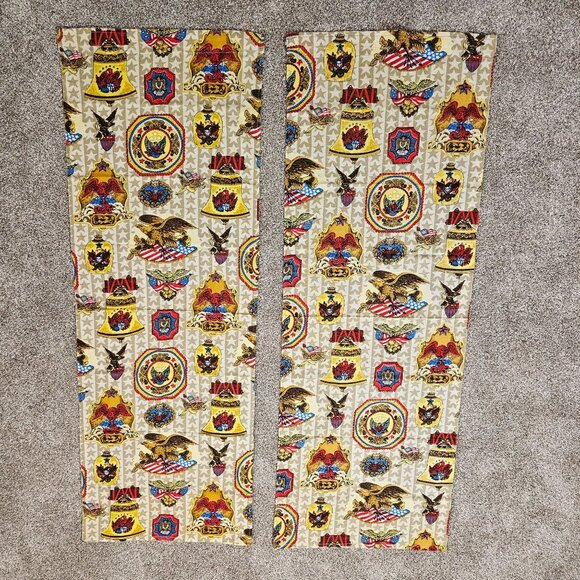 Vintage Patriotic Bicentennial Americana Fabric Curtain Panels 1970s Set of 6 - Picture 5 of 11